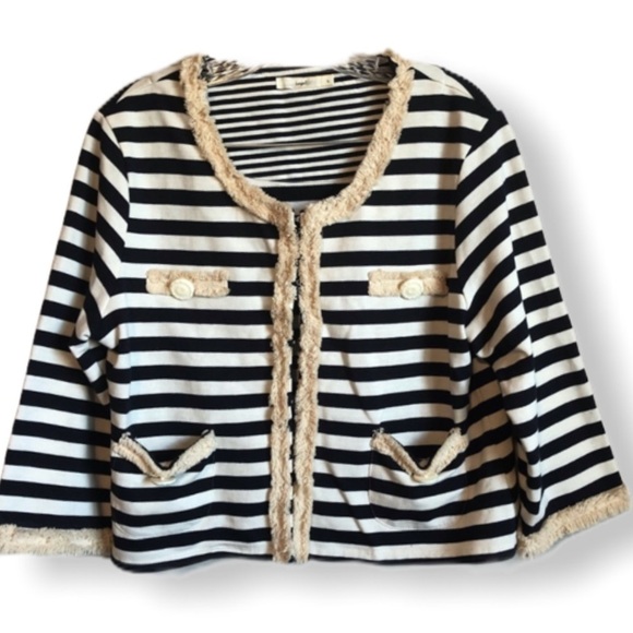 Hazel Blue/Cream Striped Cropped Blazer - Picture 1 of 7